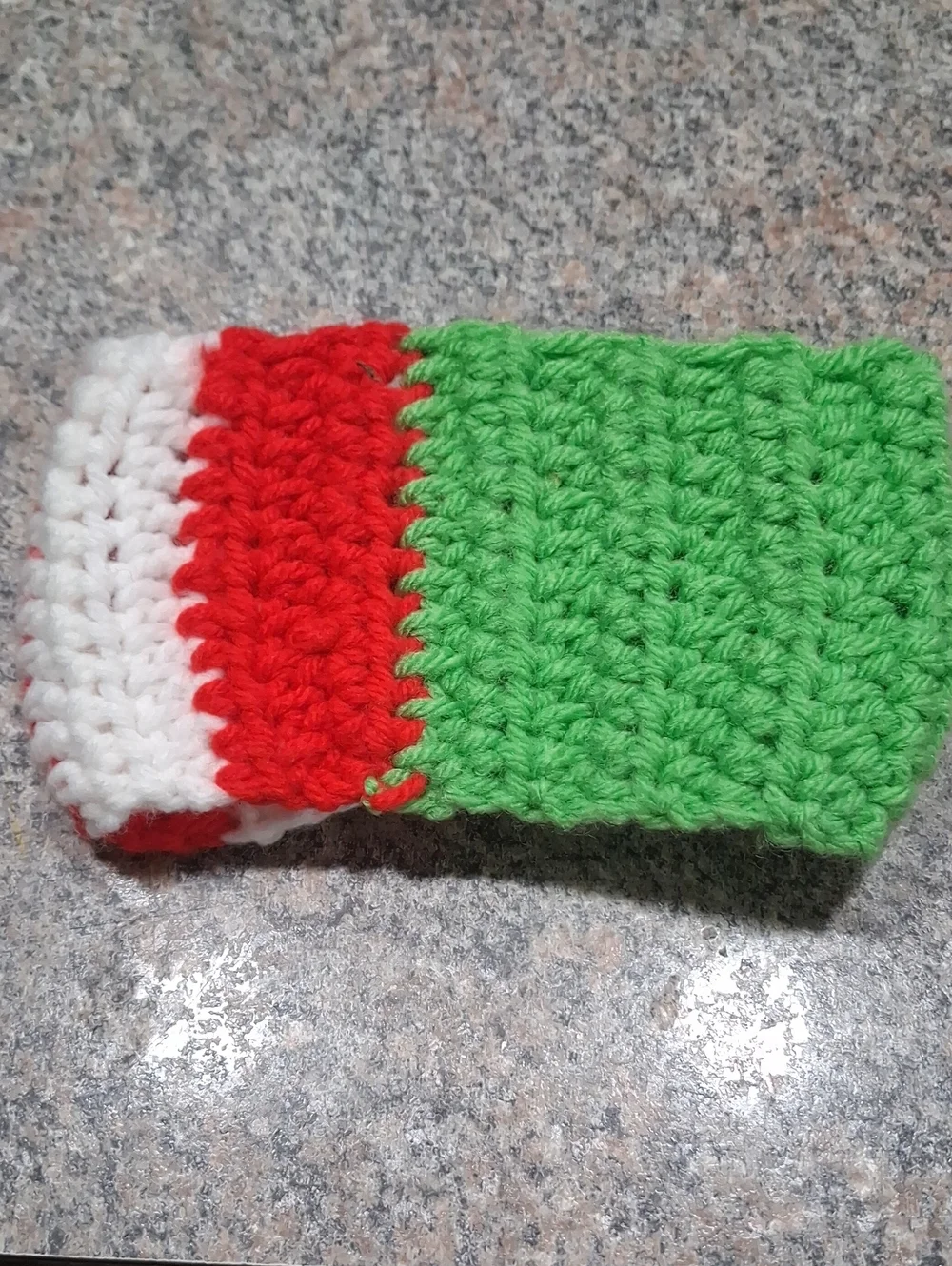 Handmade Crochet Headband in Green with Red & White Accent